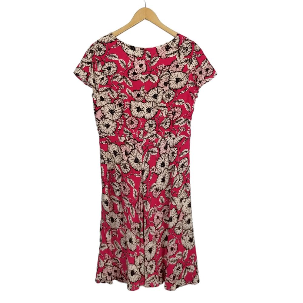 Talbots Women's Short Cap Sleeve Midi Dress Pink White Black Floral Size 12